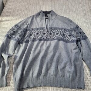 Eddie Bauer Sweater Mens XL Gray Quarter Zip Mock Neck‎ Geometric Knit Pullover